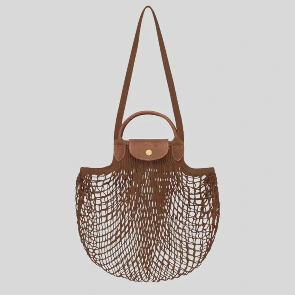 Longchamp Le Pliage Filet Mesh Knit Shoulder Bag in Tobacco
